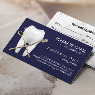Carte De Rendez-vous Dentist Tooth Logo Marine Blue Dental Office