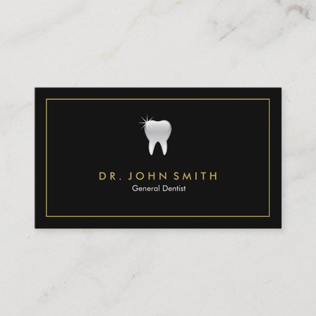 Carte De Rendez-vous Dentiste Cadre doré Noir dentiste dentaire (Devant)