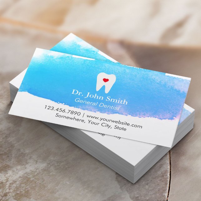 Carte De Rendez-vous Dentiste Coeur dentaire Bleu Aquarelle dentaire (Créateur téléchargé)