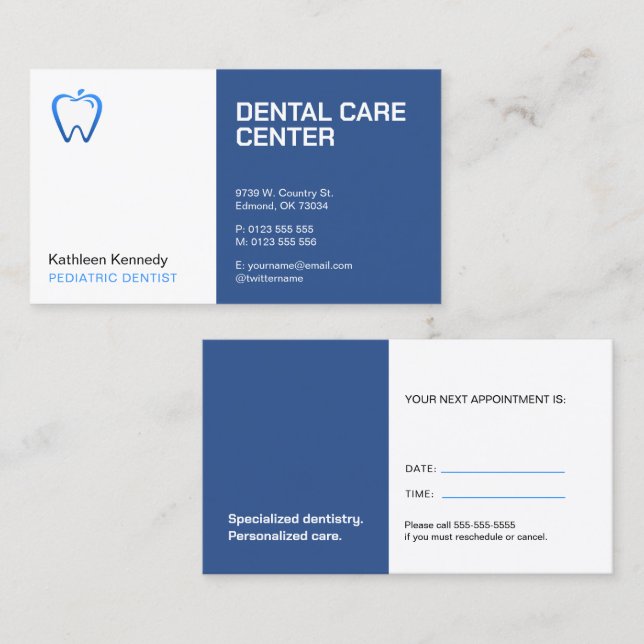 Carte De Rendez-vous Dentiste pédiatrique | Pratique dentaire (Devant / Derrière)