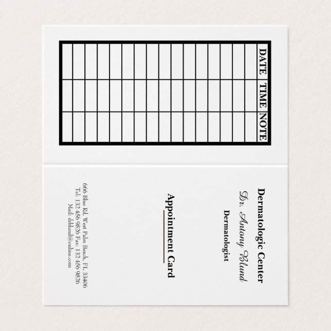 Carte de rendez-vous dermatologue (Extérieur déplié)