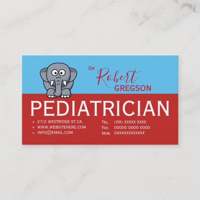 Carte de rendez-vous des pédiatres Eléphants migno (Devant)