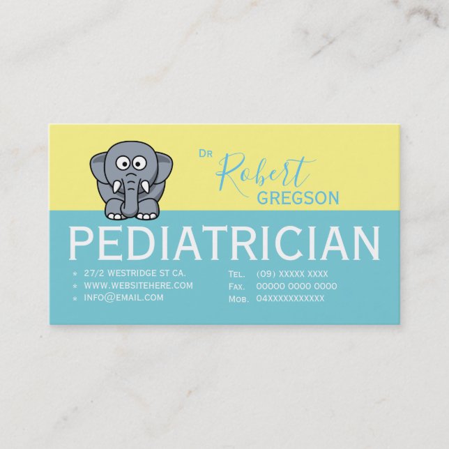 Carte de rendez-vous des pédiatres Eléphants migno (Devant)