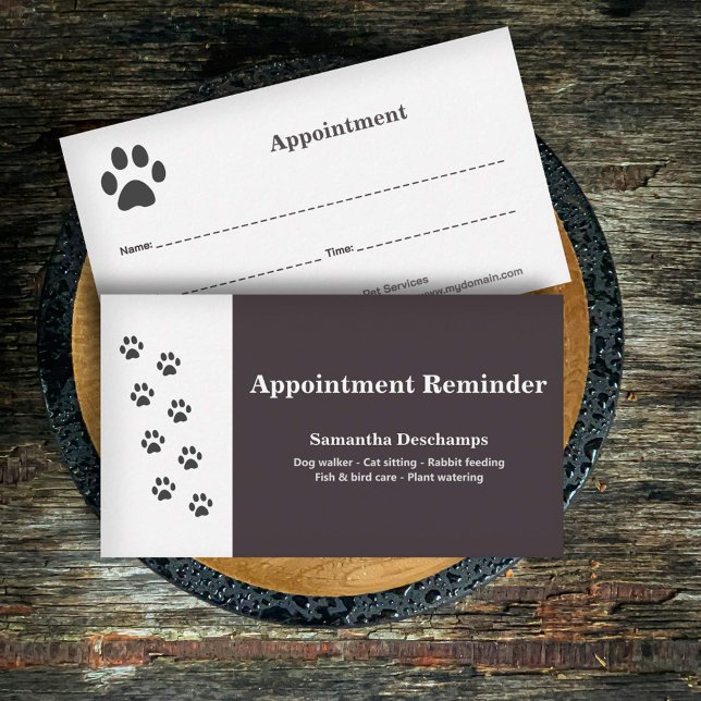 Carte de rendez-vous des services de paw et d'anim (Cat Paw & Pet Services Appointment Card)