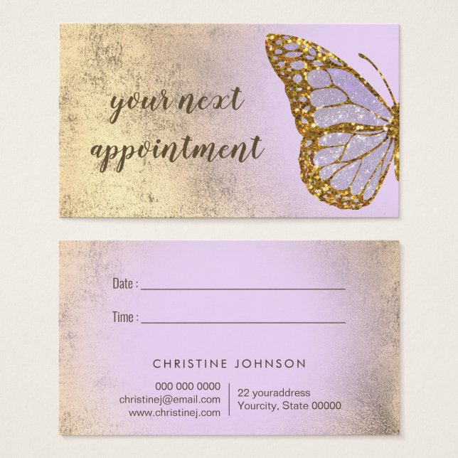 carte de rendez-vous design papillon lavande (Devant & derrière)