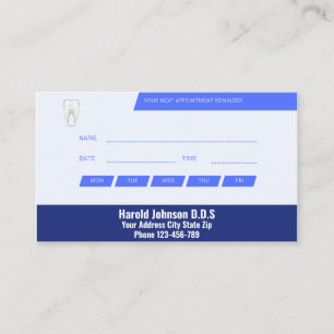 Carte de rendez-vous du bureau des dentistes