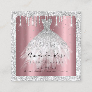 Carte De Rendez-vous Égouttements roses d'argent de confettis