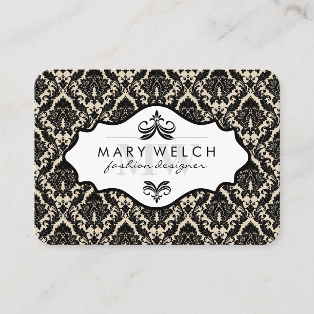 Carte De Rendez-vous Elégant Damask avec Monogramme (carte de rendez-vo (Devant)