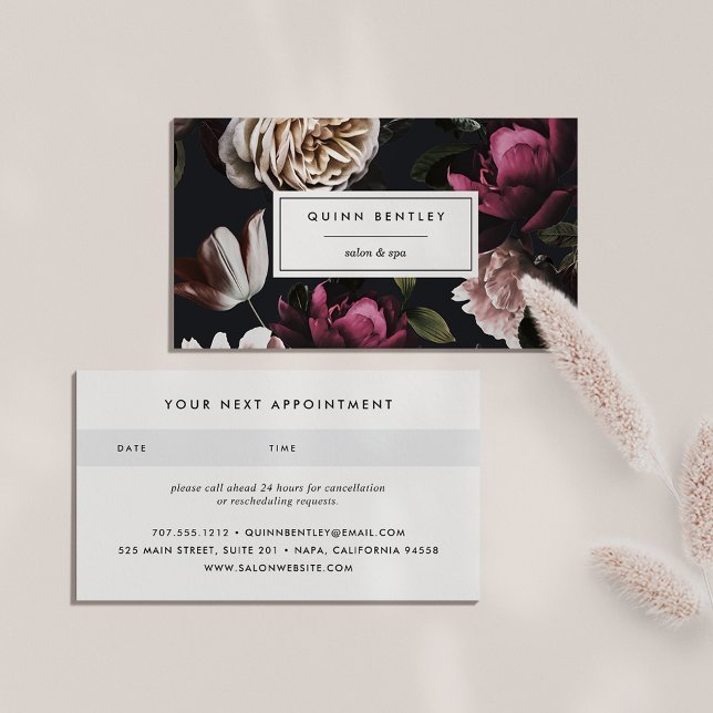 Carte De Rendez-vous Élégant floral foncé sur noir (Créateur téléchargé)