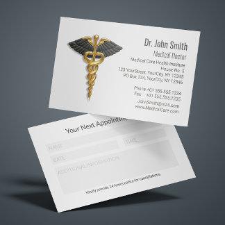 Carte De Rendez-vous Elegant Gold Caduceus Classy Black Wings Medical 