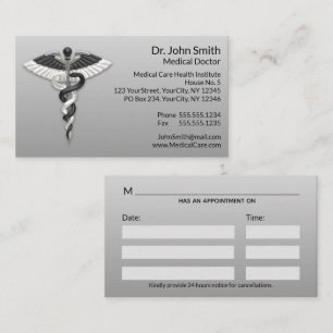 Carte De Rendez-vous Elégant Noir Blanc Caduceus Classy Noble Médicale