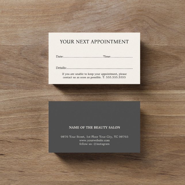 Carte De Rendez-vous Elégant Salon de Beauté Beige Gris Foncé (Créateur téléchargé)