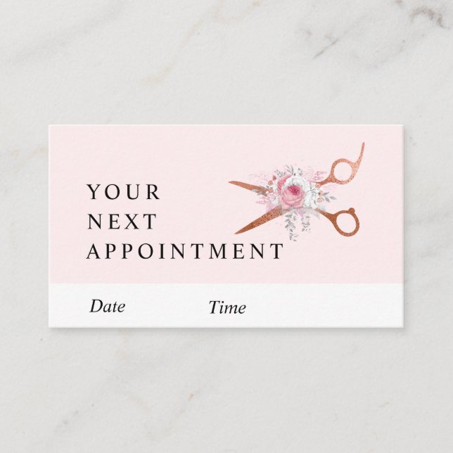 Carte De Rendez-vous Elégante coiffeuse rose en cuivre (Devant)