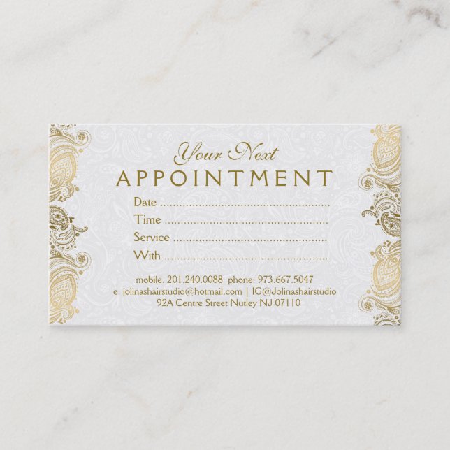 Carte de rendez-vous en dentelle blanc et or (Devant)