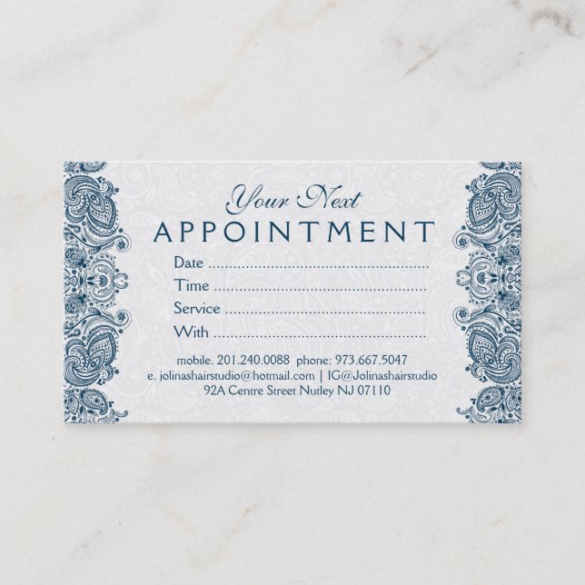 Carte de rendez-vous en dentelle blanche et bleue (Devant)