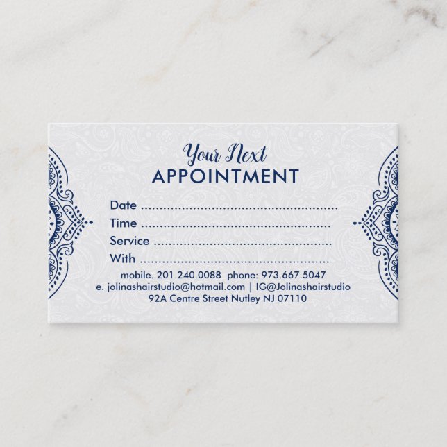 Carte de rendez-vous en dentelle bleue Paisley Man (Devant)