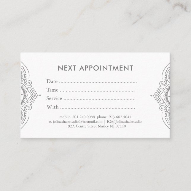 Carte de rendez-vous en dentelle gris clair (Devant)