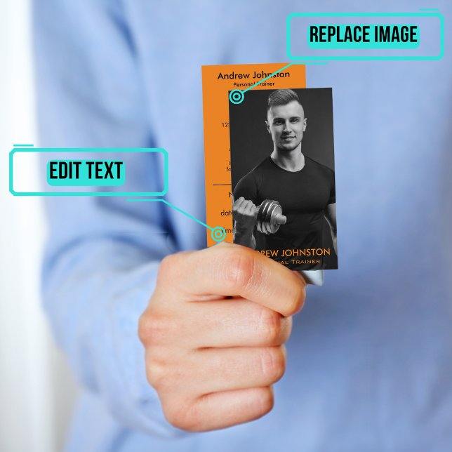 Carte De Rendez-vous Entraîneur personnel ou entraîneur noir et orange (Please enjoy our business card)