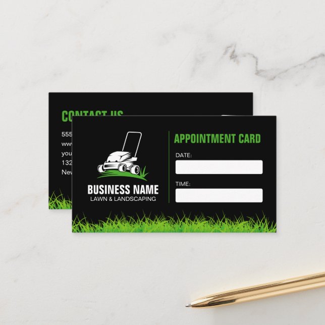 Carte De Rendez-vous Entretien professionnel de la pelouse verte Noire  (Devant/Arrière en situation)
