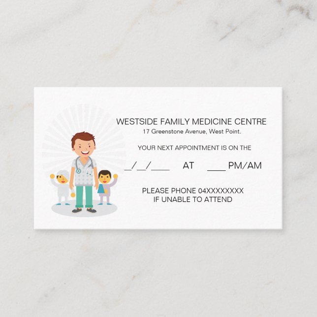 Carte de rendez-vous familiale pour les médecins e (Devant)