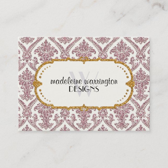 Carte De Rendez-vous Faux Gold Parties scintillant Damask Floral Patal  (Devant)