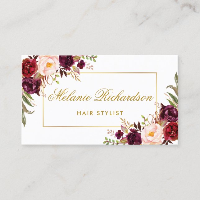 Carte de rendez-vous Floral Burgundy Gold (Devant)