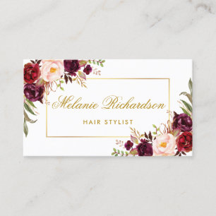 Carte de rendez-vous Floral Burgundy Gold Hair Sty