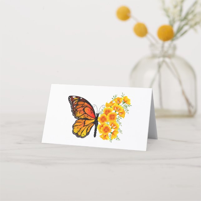 Carte De Rendez-vous Flower Butterfly with Yellow California Poppy (Devant)