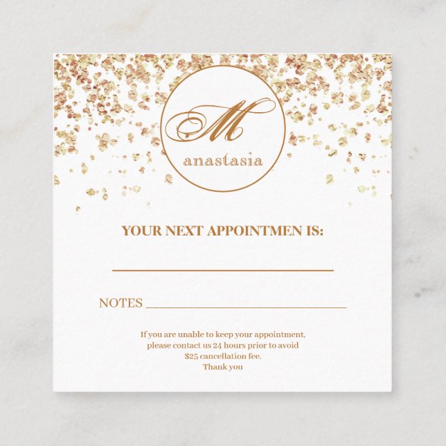 Carte De Rendez-vous Girly Gold Glittery Luxueux Monogramme Beauté Salo (Dos)