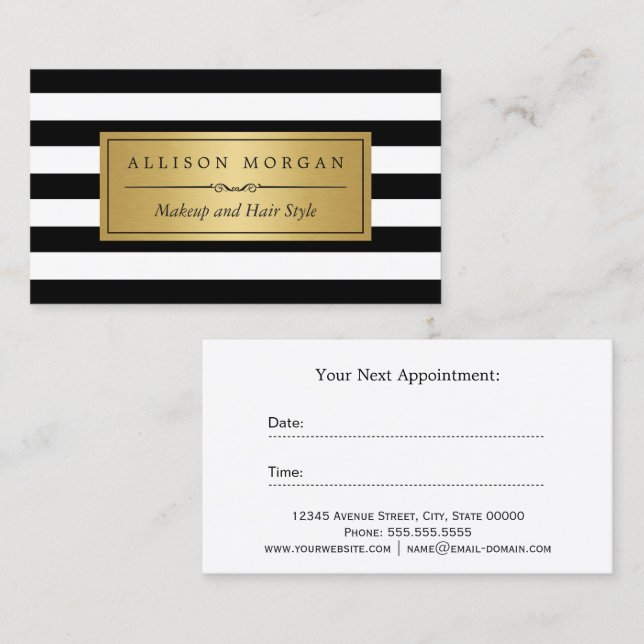 Carte de rendez-vous Gold Black White Stripes (Devant / Derrière)