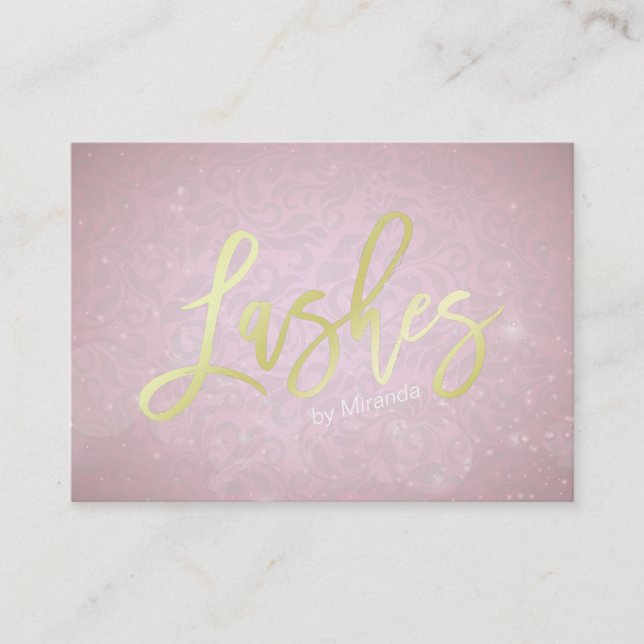 Carte De Rendez-vous Gold Lashes Script Pink Damask Maquillage Rendez-v (Devant)