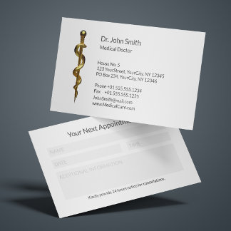 Carte De Rendez-vous Gold on White Classy Rod of Asclepius Medical 