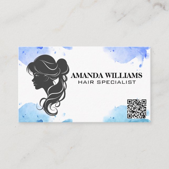 Carte De Rendez-vous Graphique gris soufflant de cheveux | Code QR (Devant)