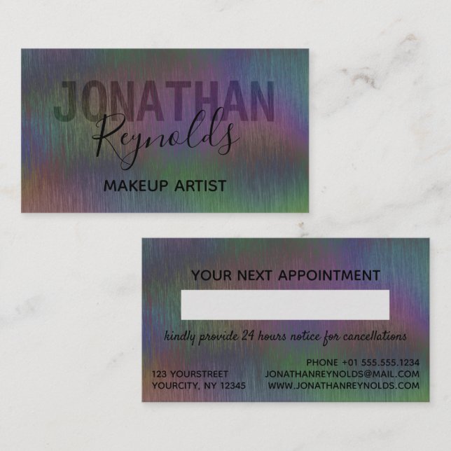 Carte De Rendez-vous Hologramme Holographique Iridescendant en métal br (Devant / Derrière)