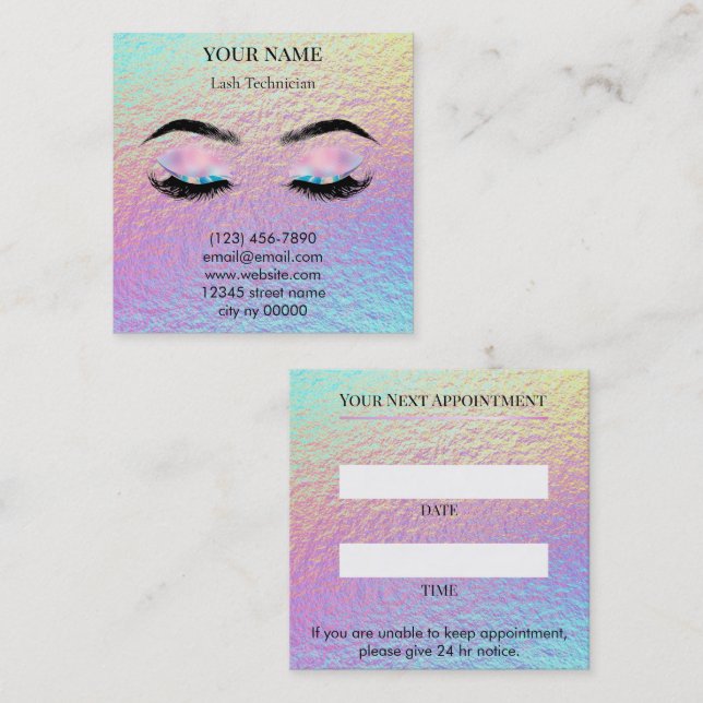Carte De Rendez-vous Holographic Lash Technician Appointment Card (Devant / Derrière)