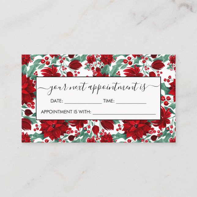 Carte De Rendez-vous Joyeux rouge Poinsettia Fleurs Feuilles ivoire Aqu (Devant)