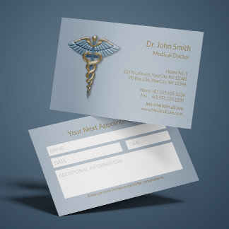 Carte De Rendez-vous Light Blue Gold Caduceus Fine Professional Medical