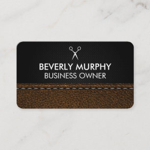 Carte De Rendez-vous Logo Ciseaux Cuir Brun Brodé