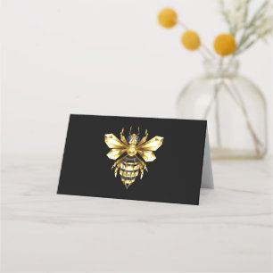 Carte De Rendez-vous Logo Faux Gold Foil Bee Polygonal sur Noir