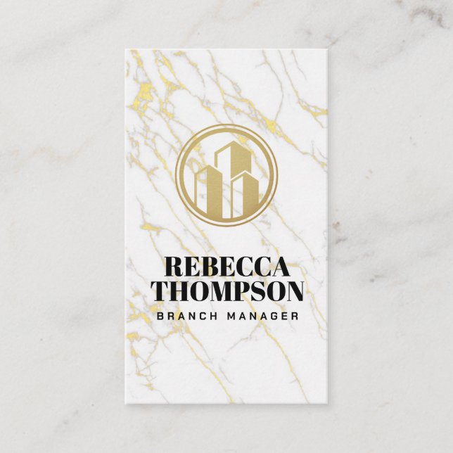 Carte De Rendez-vous Logo Gold Buildings | MARBRE BLANC (Devant)