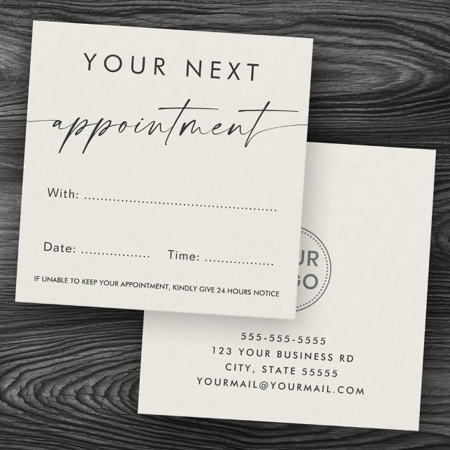 Carte De Rendez-vous Logo personnalisé manuscrit clair brun brun (Handwritten script custom logo light tan brown appointment card)