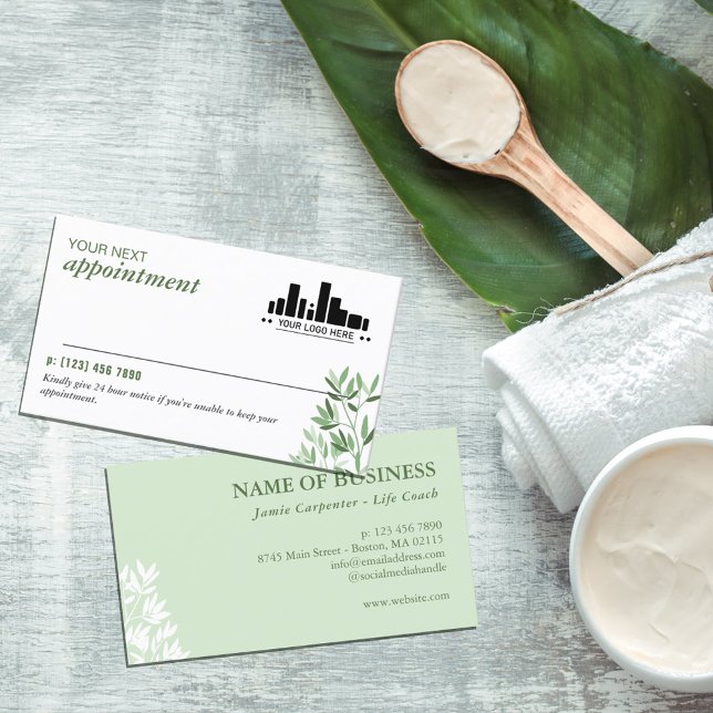 Carte De Rendez-vous Logo Soft Green Spa Massage Therapy (Créateur téléchargé)