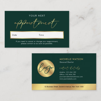 Carte De Rendez-vous Logo Vert & Or Moderne Élégant Professionnel