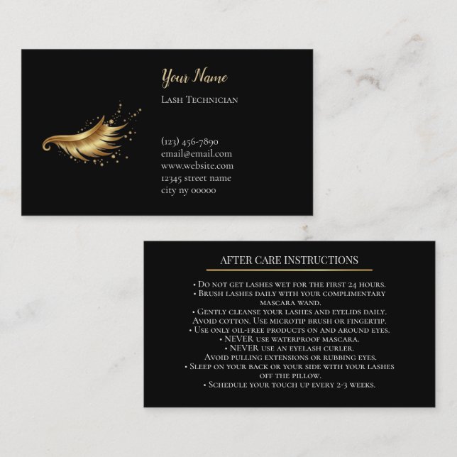 Carte De Rendez-vous Luxury Lash Technician After care Card (Devant / Derrière)