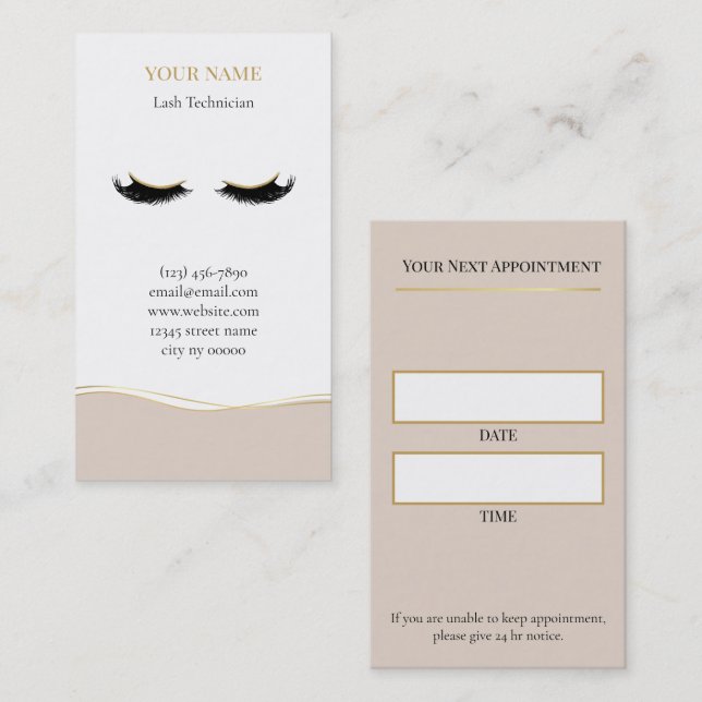 Carte De Rendez-vous Luxury Lash Technician Appointment Card (Devant / Derrière)