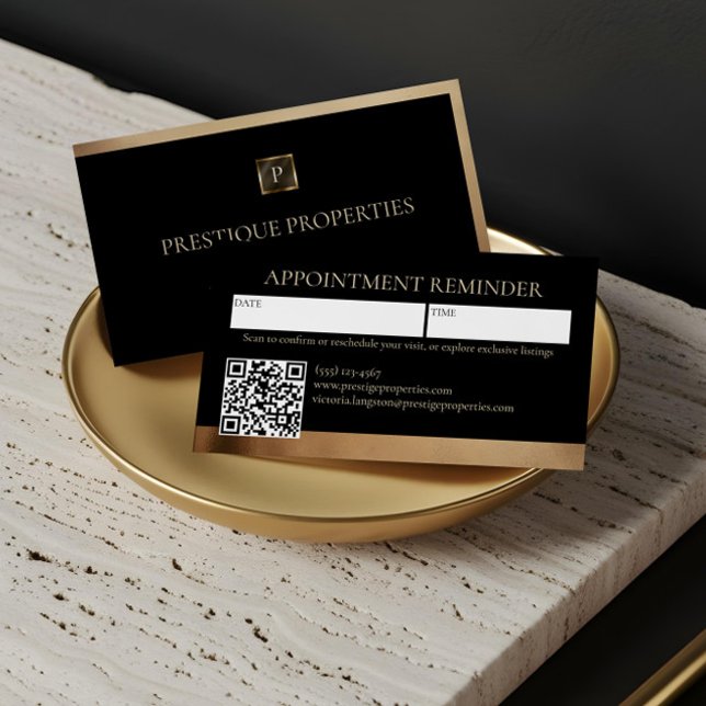 Carte De Rendez-vous Luxury Real Estate & Law Firm Black Gold Monogram (Luxury Real Estate & Law Firm Black Gold Monogram Appointment Card)