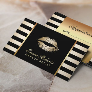 Carte De Rendez-vous Maquillage Artiste Gold Lips Moderne Stripes Nomin