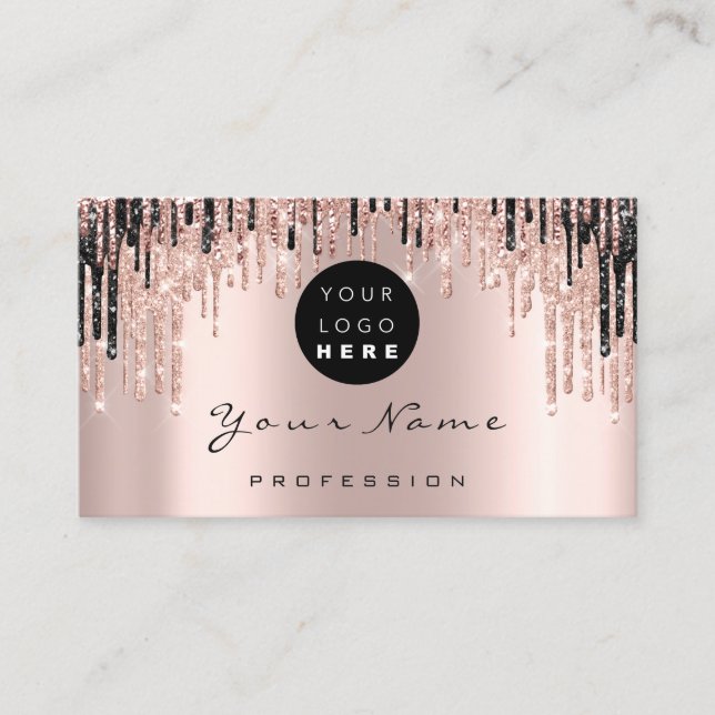 Carte De Rendez-vous Maquillage Artiste Rose Black Drips - Logo de rend (Devant)