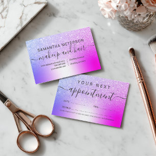 Carte De Rendez-vous Maquillage cheveux rose violet paillettes métallis