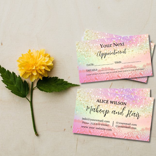 Carte De Rendez-vous Maquillage Pastel Holographique Parties scintillan (Créateur téléchargé)